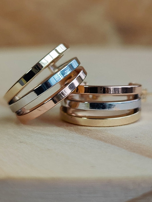 Solid 9ct Yellow/White/Rose Gold Huggies Trinity Three Color New Hallmarked 