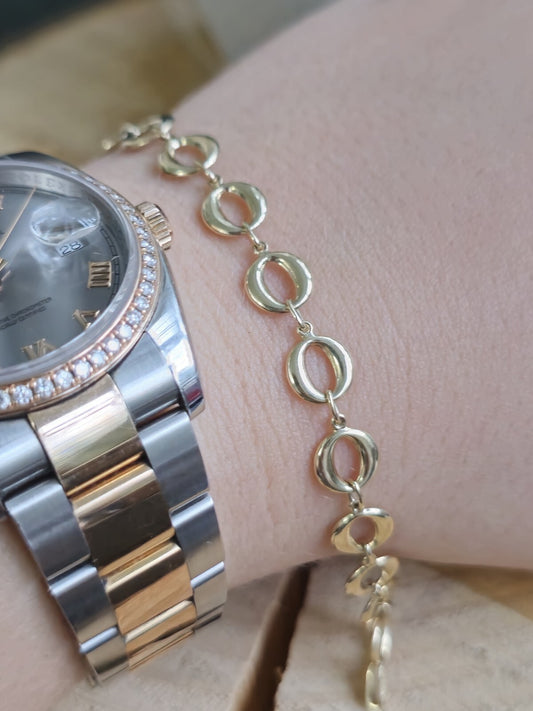 New Solid 9ct Yellow Circles Gold Chain BRACELET 7.5inch Hallmarked Lovely