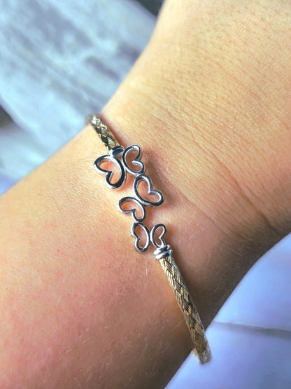 New Solid 9ct Yellow/White Gold Butterfly Bracelet 3 Butterflies Bangle Hallmark