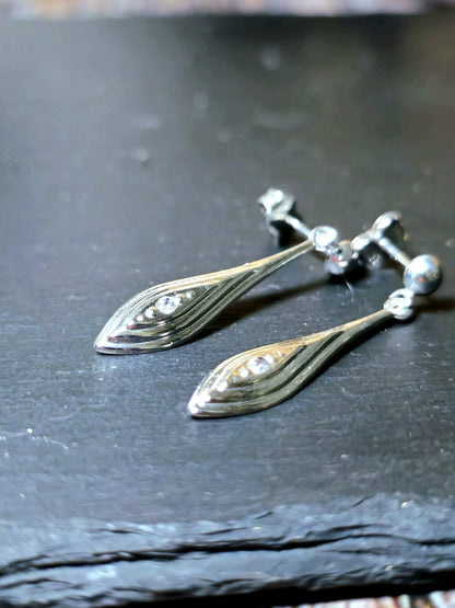 New 9ct White Gold Drop Dangling Earrings with CZ Butterfly Hallmarked Elegant