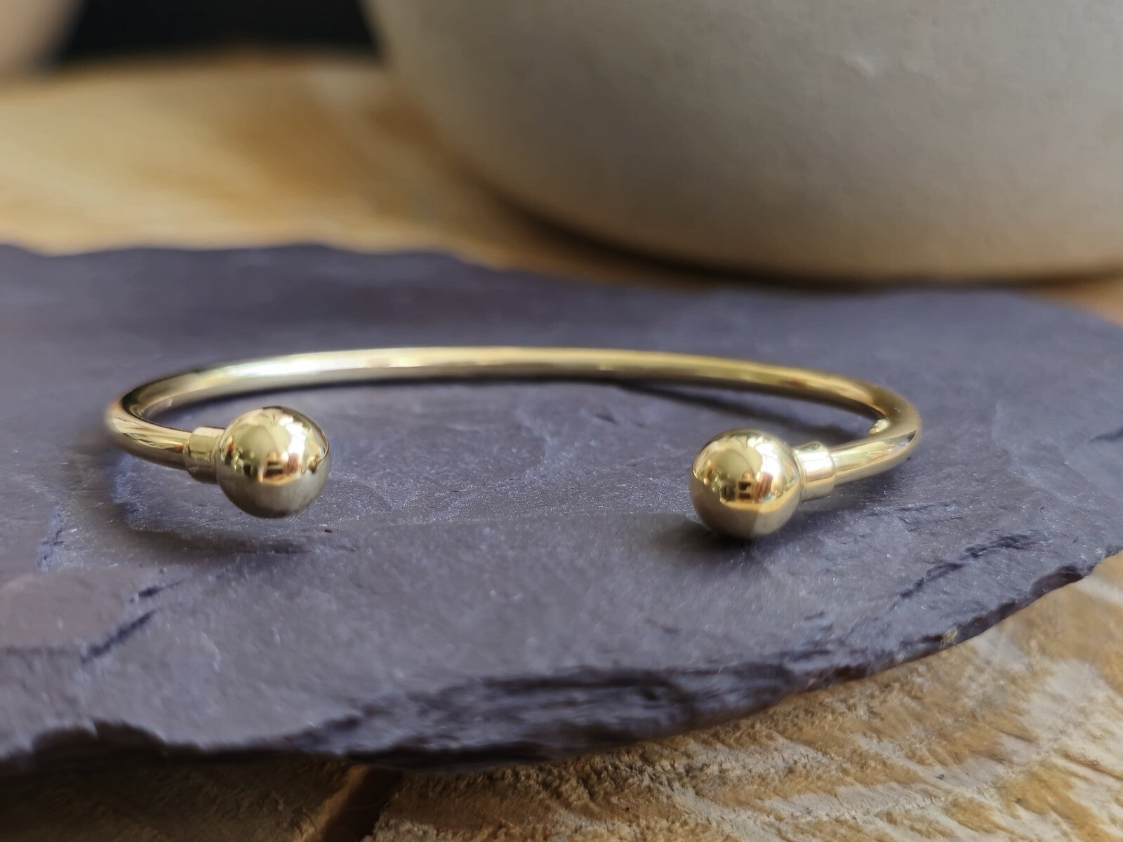 New 9k Yellow Gold TORQUE BANGLE Kids Baby TORQ BALL Open Split BRACELET Small