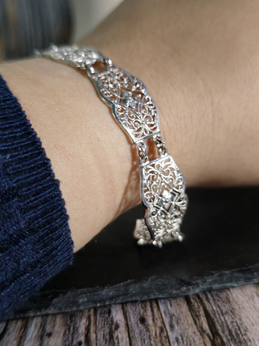 925 Sterling Silver Fancy Decor Bracelet Wide 14mm 7inch/18cm Hallmarked