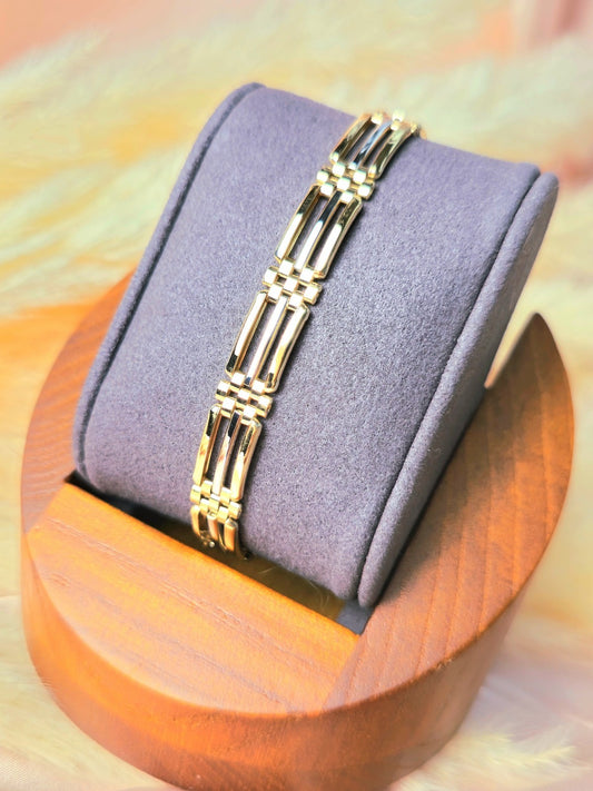 New 9ct Yellow Gold Chunky Three Row Modern Gate Bracelet 7.5'' long solid