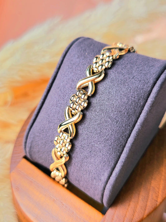 Solid 9ct Yellow Gold Beautiful Bracelet Grain X Shape Modern Gate Fancy 7.5''