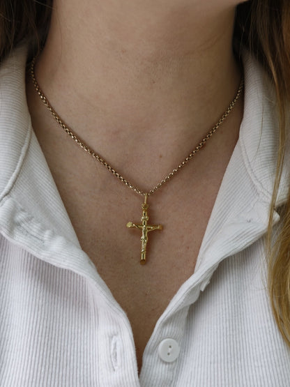 New Solid 9ct Yellow Gold Cross with Jesus Pendant 40mm x 20mm Hallmarked