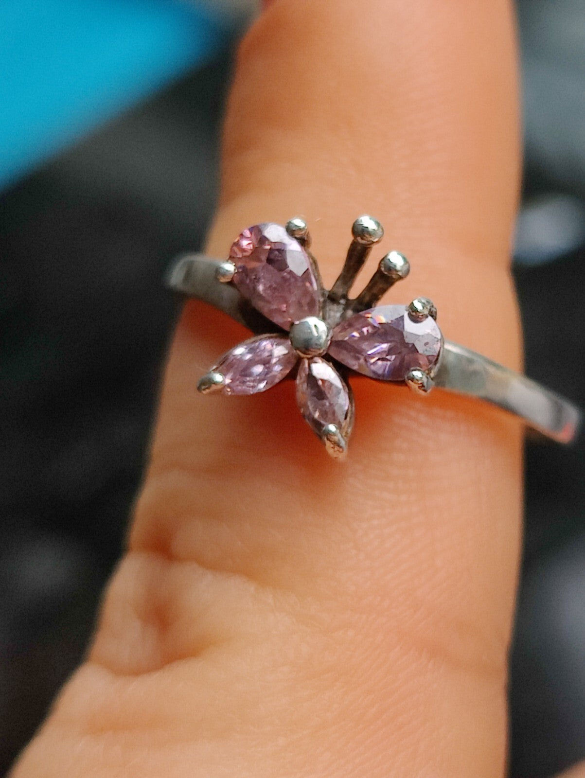 925 Sterling Silver Butterfly Ring With Pink CZs UK Size N (14) (54)