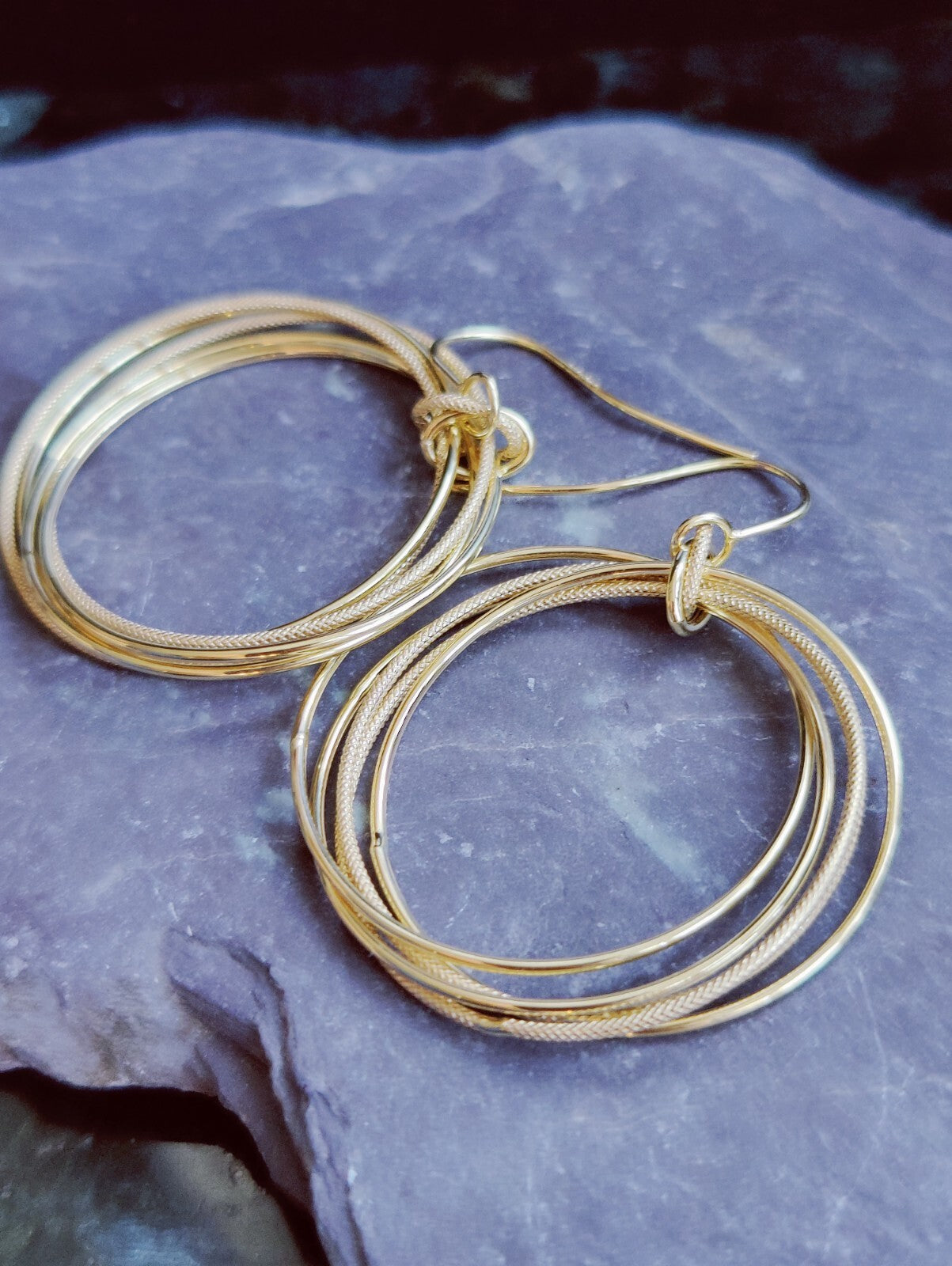 NEW 9ct Yellow Gold Solid Drop Dangling Earrings Circles Hallmarked