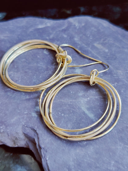 NEW 9ct Yellow Gold Solid Drop Dangling Earrings Circles Hallmarked