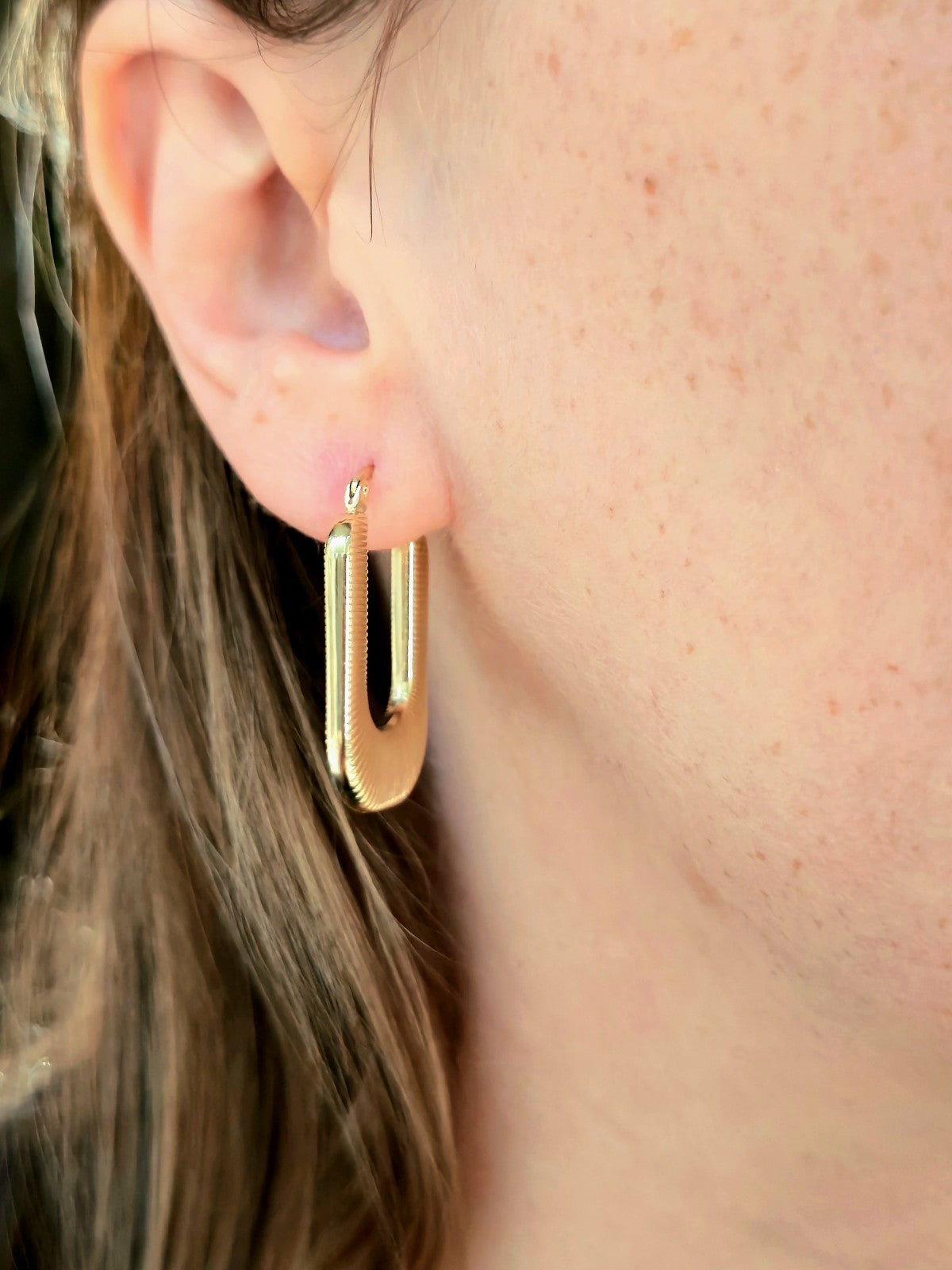 New 9ct Yellow Gold Hoop Earrings Square Oval Hoops Strip Pattern Hallmarked