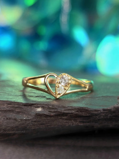 9ct Yellow Gold Heart shape Ring With Diamonds Size N Hallmarked See Through