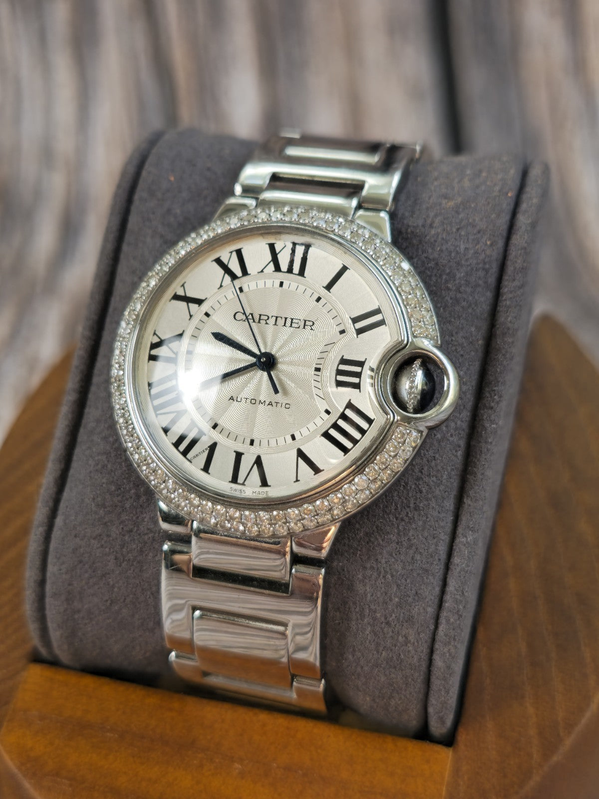 Cartier Ballon Bleu 36mm Steel Automatic Watch 2 Raw Diamond Bezel 3005 Papers