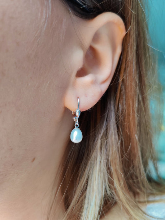 New Solid 9ct White Gold Pearl Drop Earrings Genuine Real Pearl Hallmarked