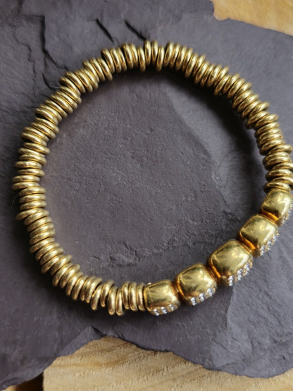 Solid 18k 750 Yellow Gold Diamond Bracelet Heavy Gold Links Circles Expandable