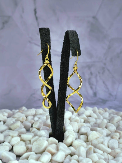 Lovely Solid 9ct Yellow Gold Twist Drop Earrings Hook Clasp Hallmarked 375 Twirl