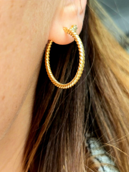 NEW 9ct Solid Yellow Gold Hoop Earrings Creole 30mm Hoops