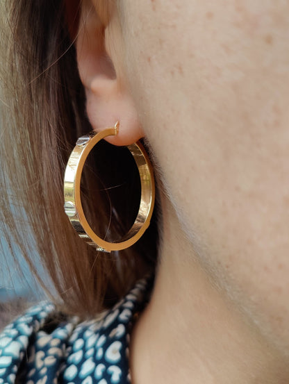 NEW Gold Screw Hoop Earrings 3.8grams 9ct Yellow Gold 30mm Hallmarked New 