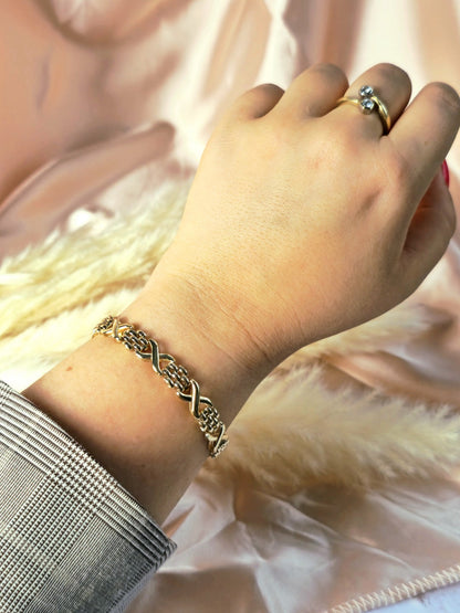 Solid 9ct Yellow Gold Beautiful Bracelet Grain X Shape Modern Gate Fancy 7.5''