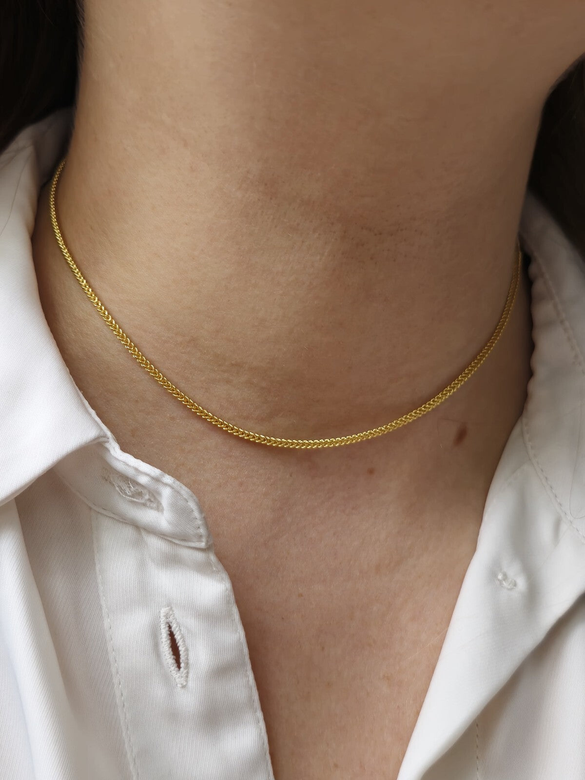 Solid 22K Yellow Gold Wheat/Foxtail Chain 15inch / 35cm Chocker 1.5mm Hook Clasp