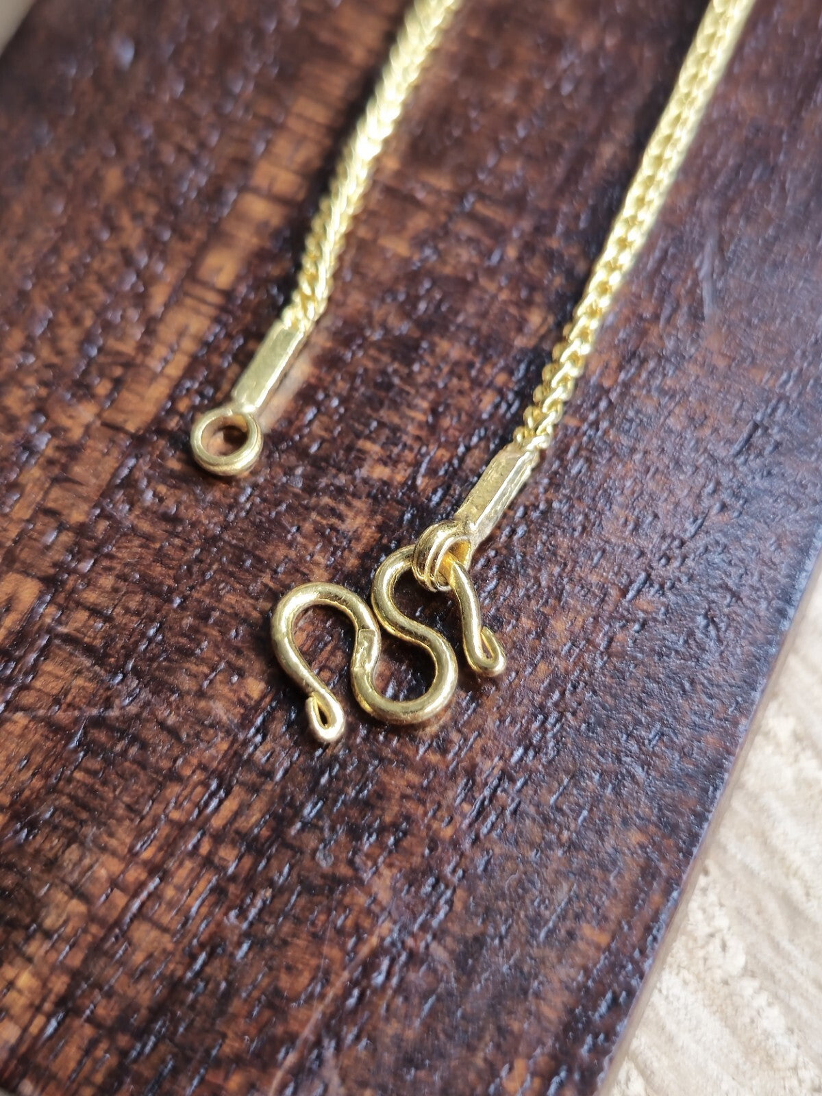 Solid 22K Yellow Gold Wheat/Foxtail Chain 15inch / 35cm Chocker 1.5mm Hook Clasp