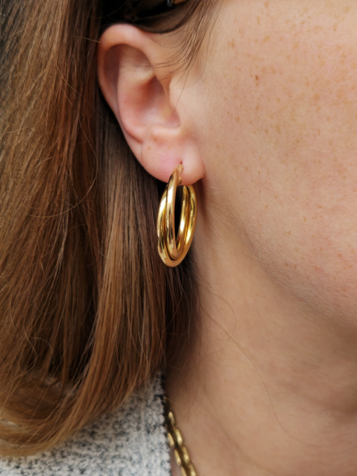 9ct Solid Yellow Gold Twisted Hoop Earrings Creole Double Twist Hoops 30mm 5.3g