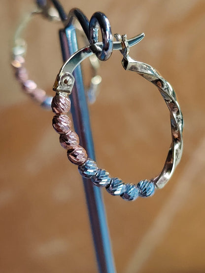Oval 9ct Yellow/White/Rose Gold Huggies Trinity Three Colour Diamond Cut 