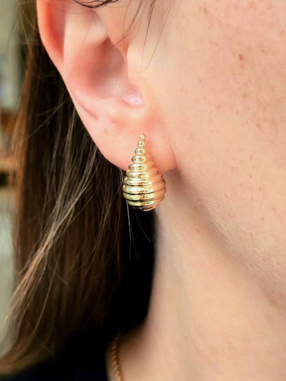 New 9k Yellow Gold Fashion Waterdrop Stud Drop Earrings Pattern Bottega Chunky