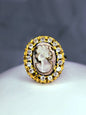 Lovely Vintage 18k Yellow Gold (750) Cocktail Ring Cameo Lady Halo 6.7g size R