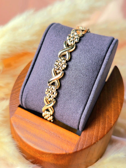 Solid 9ct Yellow Gold Beautiful Bracelet Grain X Shape Modern Gate Fancy 7.5''