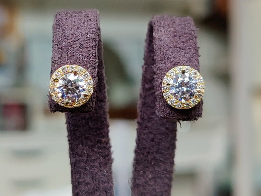 Solid 1.75grams 9ct Yellow Gold 8mm Cubic Zirconia Halo Stud Earrings Butterfly