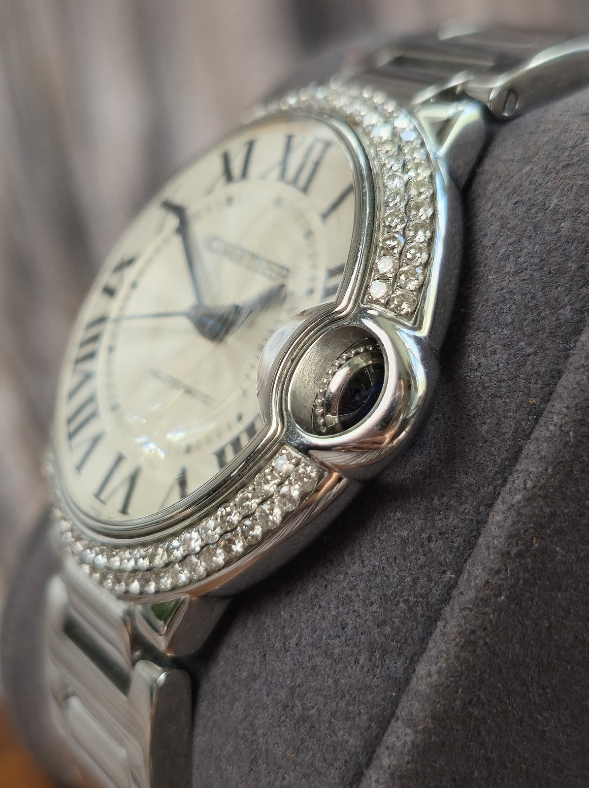 Cartier Ballon Bleu 36mm Steel Automatic Watch 2 Raw Diamond Bezel 3005 Papers