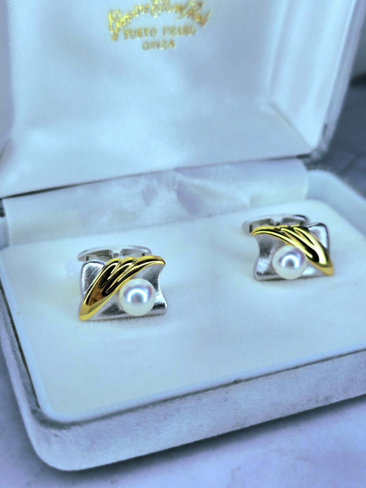 Sterling Silver & Yellow Gold And Natural Pearls Cufflinks Arita Collection