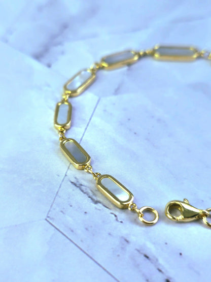 New Solid 9k Yellow Gold And Mother Of Pearl Bracelet 7.5inch Hallmarked Lovely