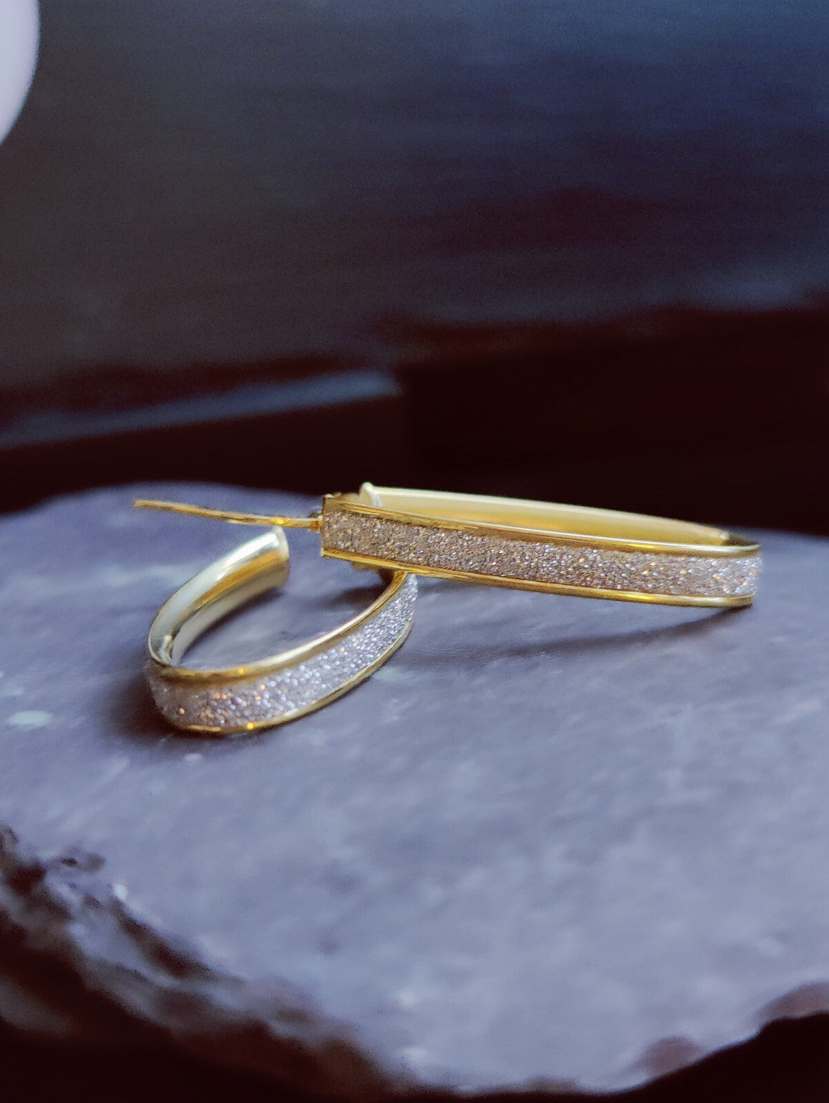 NEW 9ct Solid Yellow/White Gold GLITTERED Earrings Drops Hoops