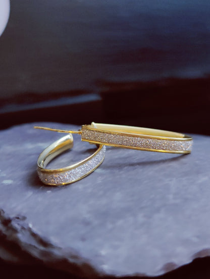 NEW 9ct Solid Yellow/White Gold GLITTERED Earrings Drops Hoops