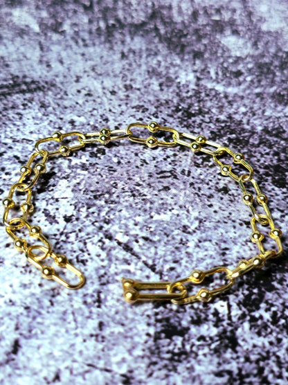 9K Yellow Gold Interlink Ball Bubble Horseshoe U Shape Chain Bracelet 18cm 7.1''