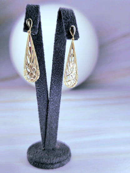 New Solid 9ct Yellow/White Gold Drop Earrings Butterfly Dangling 35mm 3D Pear