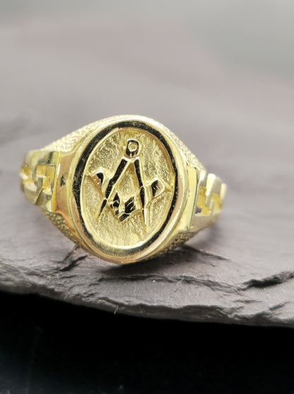 New Solid 9ct Yellow Gold Masonic Ring Masonic Signet size U Oval Shape 15mm