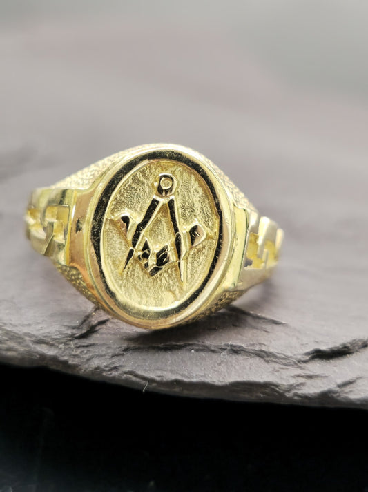 New Solid 9ct Yellow Gold Masonic Ring Masonic Signet size U Oval Shape 15mm