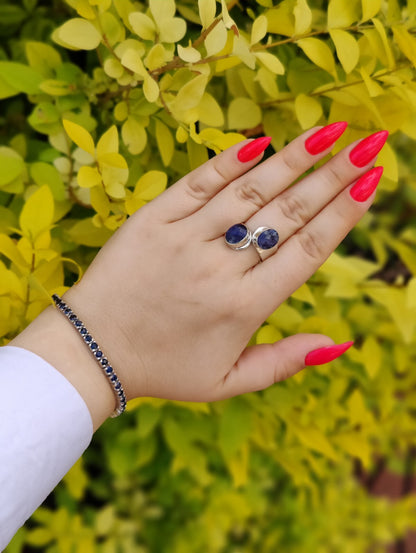 Amazing Lapis Lazuli Ring 925 Sterling Silver Two Stones Twisted Band size R-S