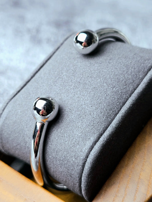 New 925 Sterling Silver Thick Heavy TORQUE Bracelet Balls Split Bangle Man's