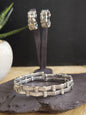 Solid 18k White Gold Jewellery Set of Diamond Bracelet and Earrings Heavy Hoops