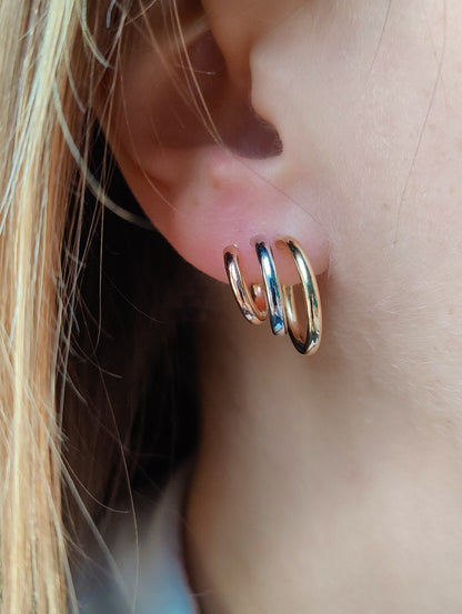 Solid 9ct Yellow/White/Rose Gold Hoop Earrings Trinity Three Colour New Circles