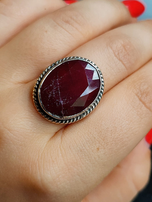 Stunning Vintage Sterling Silver Huge Ruby Ring size P Dress Coctail Statement