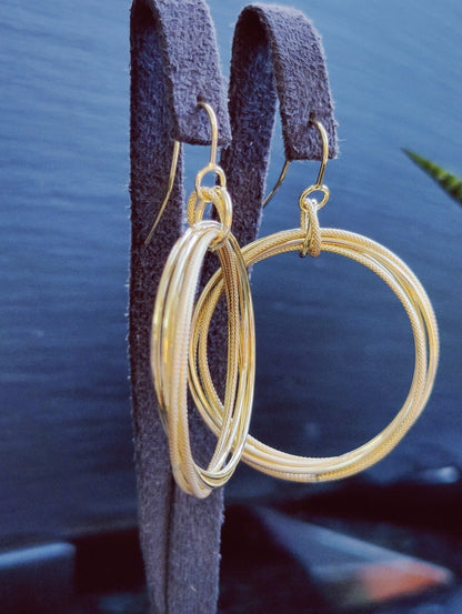 NEW 9ct Yellow Gold Solid Drop Dangling Earrings Circles Hallmarked