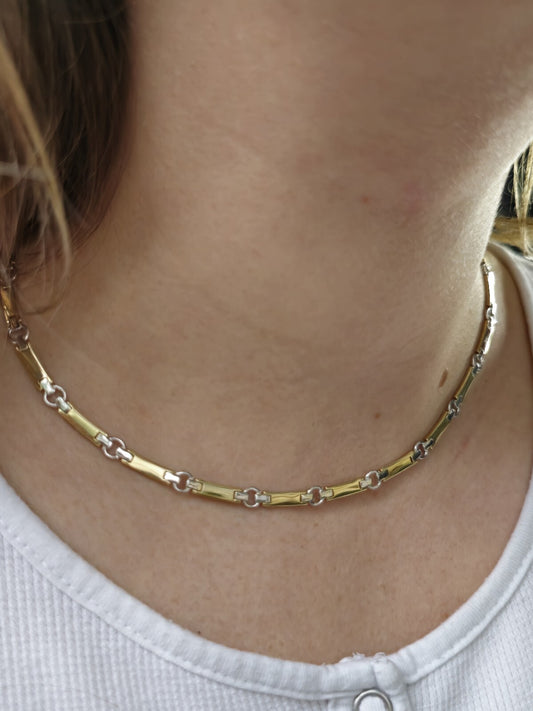 New Solid Fancy 9ct Yellow/White Gold Necklace Collar Chocker Circles/Bars 20g