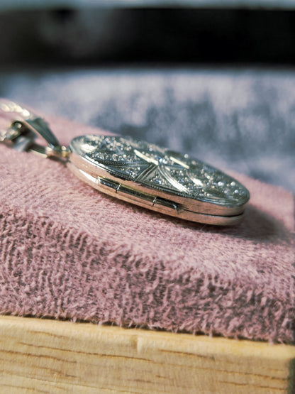 Big 14k White Gold Diamond Locket Necklace Pendant Holy Mary Christening Gift