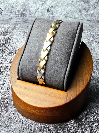 New 9ct Multicolour Gold Braided Chunky Bracelet X Shaped Brushed Matt 7'' long