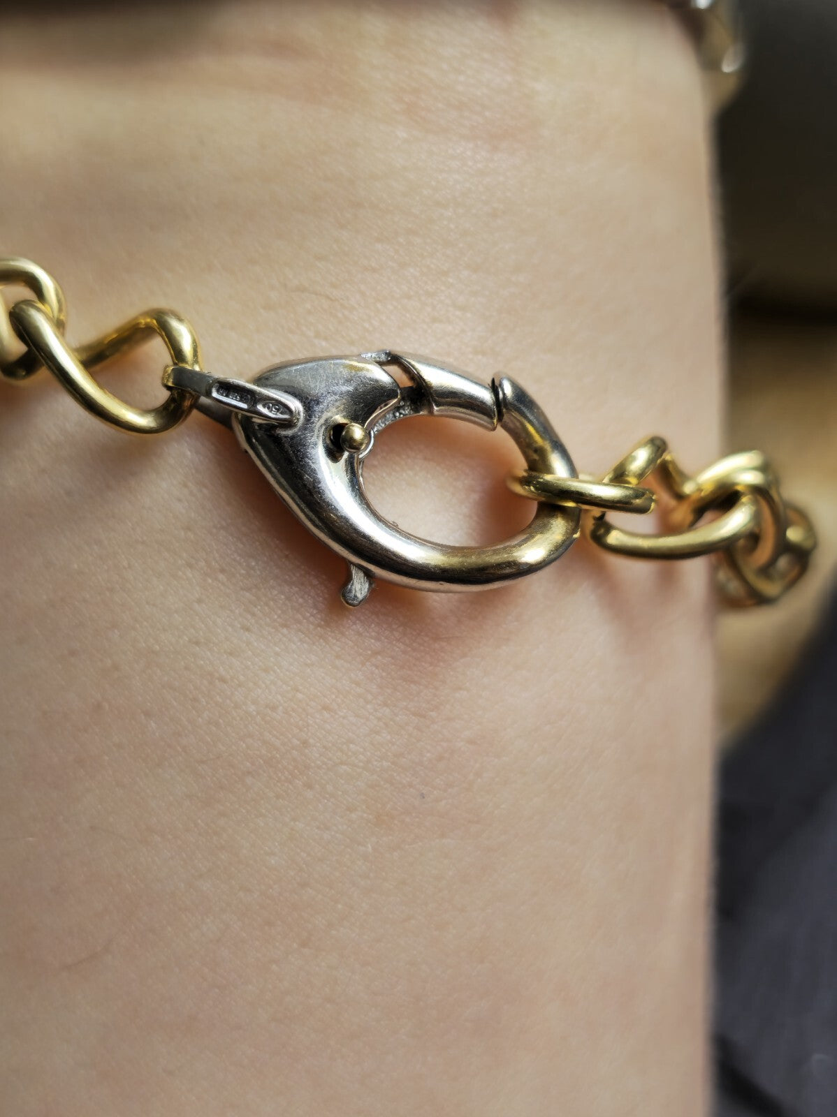 Solid 18k Yellow/White Gold Pearl Bracelet Hollow