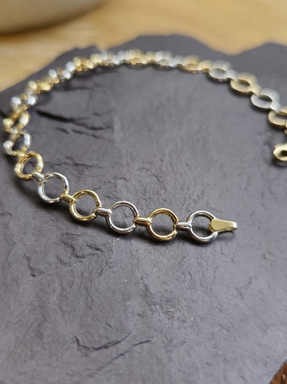New Solid 9ct Yellow/White Gold Round Circles Chain BRACELET 7.5inc/19cm
