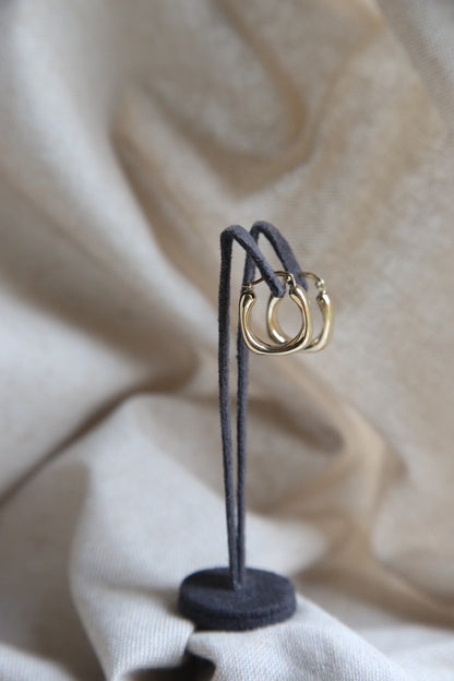 Cute New 9ct Yellow Gold Hoop Square Thick Hoops Earrings Flat 20mm long 375